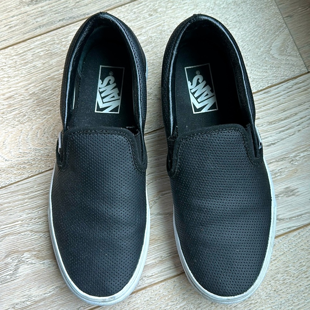 Vans slip on perforated black leather